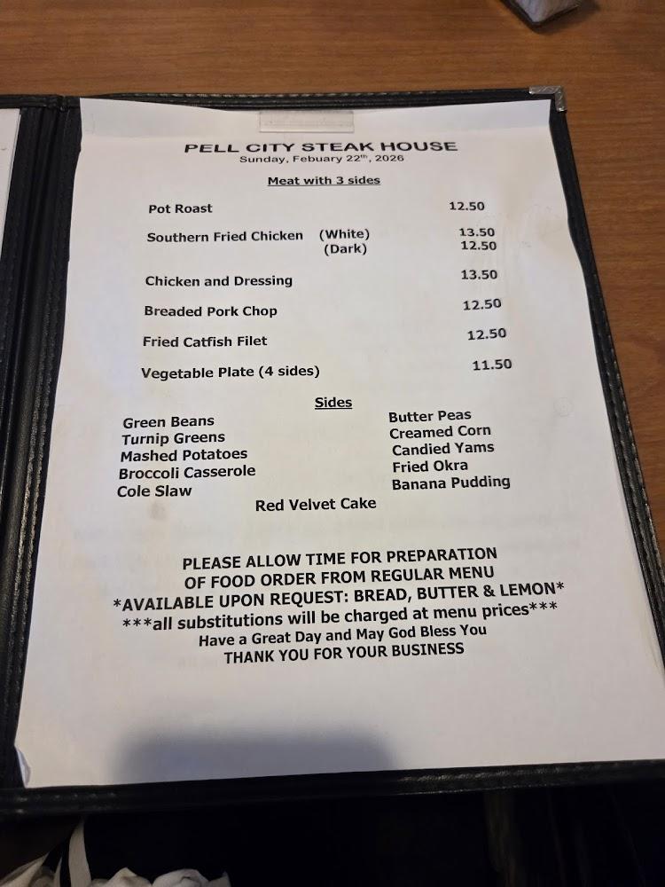 Pell City Steak House Restaurant Menu image 1
